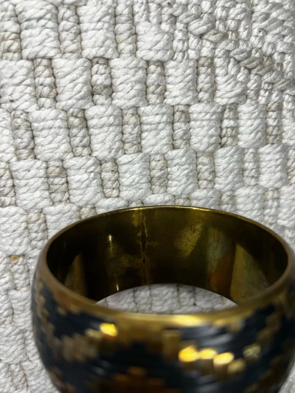 Vintage Boho Woven Black Gold Wide Bangle Bracelet Gold Tone Statement Cuff